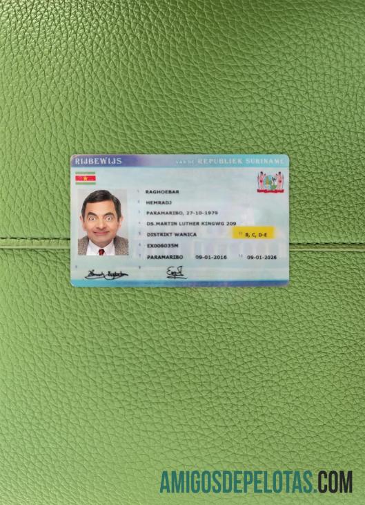 Carteira de habilitação do Suriname fotolook frente exemplo